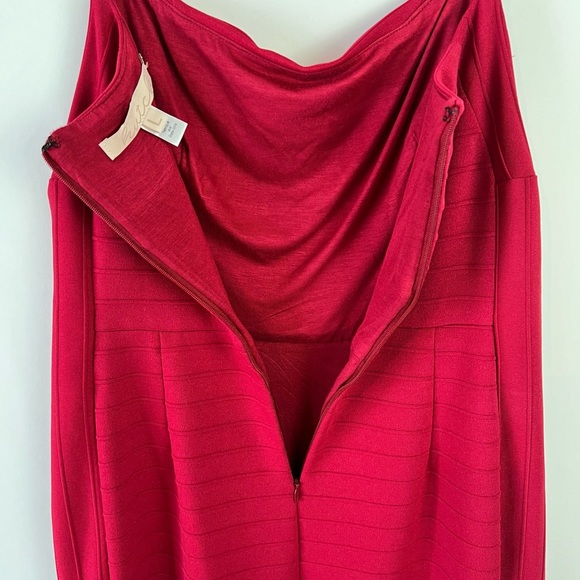 Anthropologie Hutch Square Neck Slim Midi Dress Sz Large Red Bodycon Stretch - Picture 12 of 15